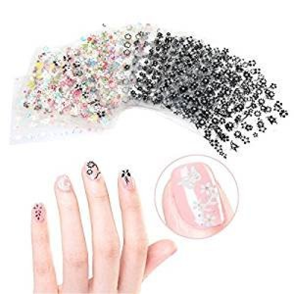 FOK 3D Design Self Adhesive Plastic DIY Nail Art Stickers Tool (Random Designs and Colour) - Set of 10 Pieces <small>(Shipping Per: MK117.70)</small>