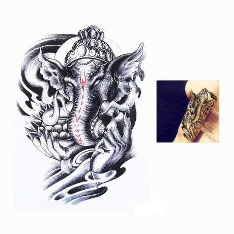  3D Temporary Tattoo Waterproof Sticker Beautiful Black Big Ganesha Face Popular New Designs Size - 21x15cm (103) <small>(Shipping Per: MK77.10)</small>