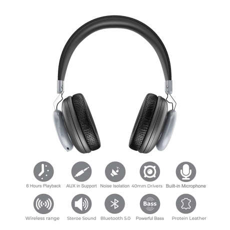Bass Evolution Latitude Bluetooth 5.0 Wireless Headphones with Microphone, Deep Bass and Noise Isolation <small>(Shipping Per: MK1,728.90)</small>