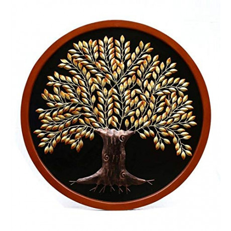 Collectible India Metal Round MDF Panel Golden Tree of Life Wall Mounted and Hanging Decor Art Sculpture Home Office Living Room Artwork(Size 39 x 39 Inches) <small>(Shipping Per: MK3,927.45)</small>