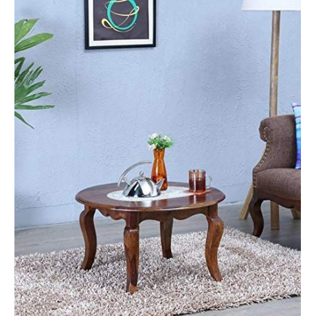 Krishna Wood Decor Rectangle Sheesham Wood Round Coffee Table for Living Room | Wooden Center Table | Walnut Brown <small>(Shipping Per: MK4,321.95)</small>
