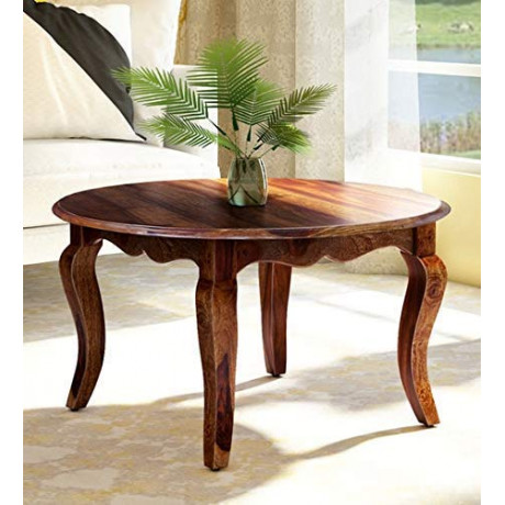 Krishna Wood Decor Rectangle Sheesham Wood Round Coffee Table for Living Room | Wooden Center Table | Walnut Brown <small>(Shipping Per: MK4,321.95)</small>