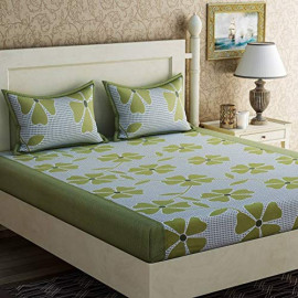Panipat Textile Hub 100% Cotton Double BedSheet for Double Bed with 2 Pillow Covers Set, Queen Size Bedsheet Series, 140 TC, 3D Printed Pattern <small>(Shipping Per: MK112.50)</small>