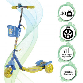 Dash Noddy Deluxe 3 Wheel Adjustable Height Kids Scooter with Storage Basket , Bell , Foot Break , Weight Capacity 40 kgs (4 to 9 Years, Blue ) <small>(Shipping Per: MK1.70)</small>